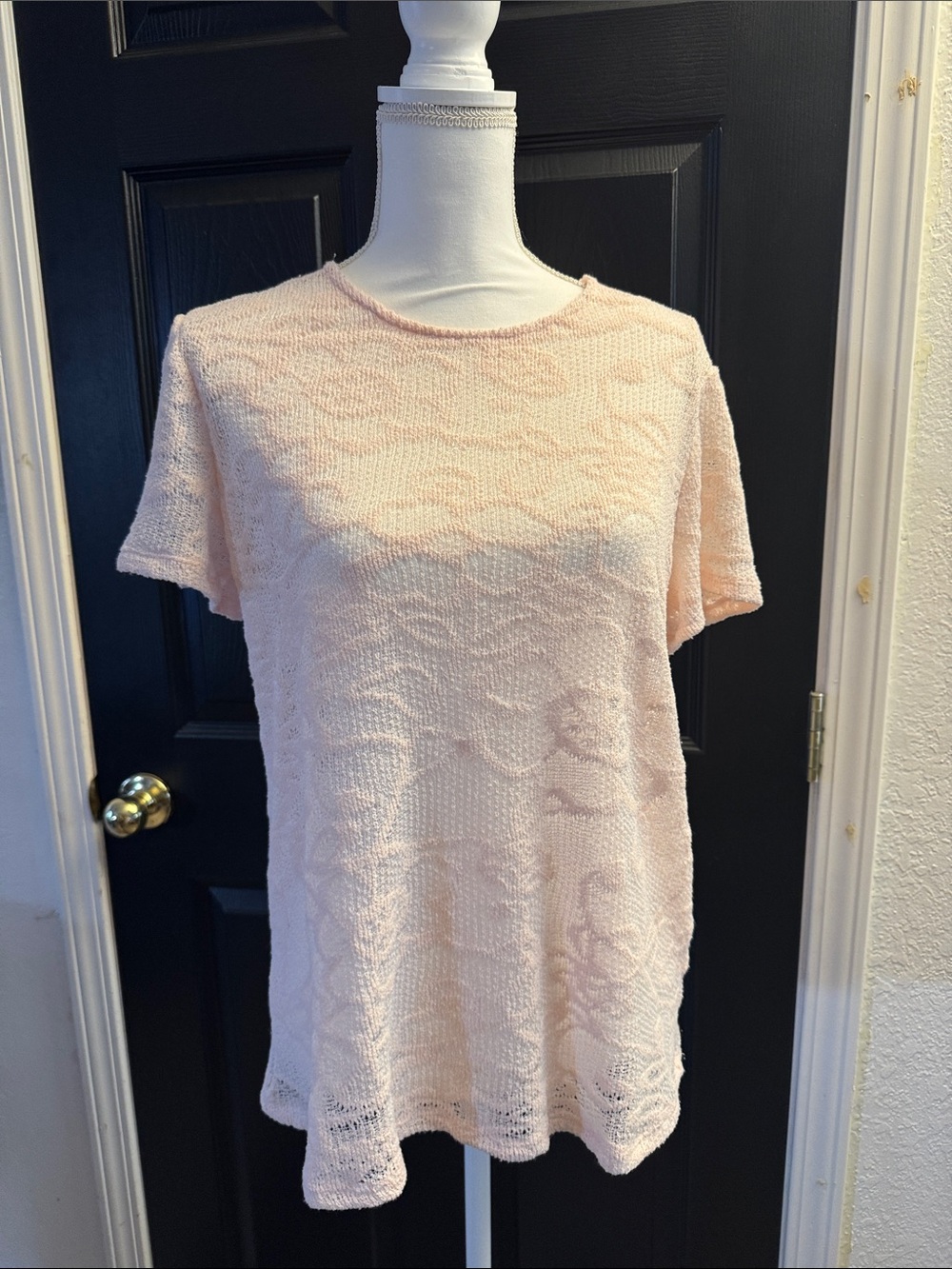 Maurices Light Pink Short Sleeve Textured Knit Top